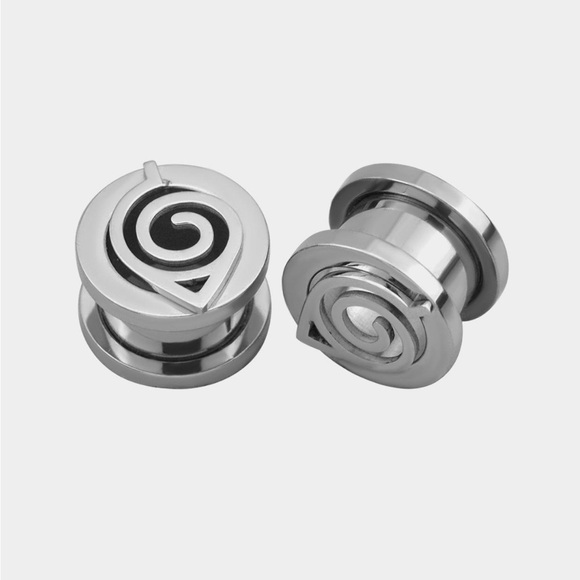 Steel Naruto Shippuden Leaf Cutout TunnelPlug 2 Pack/10g - Picture 1 of 4